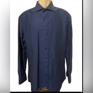 Hammer Made Shirt Mens 43/17 Blue Italian Button Up Long Sleeve